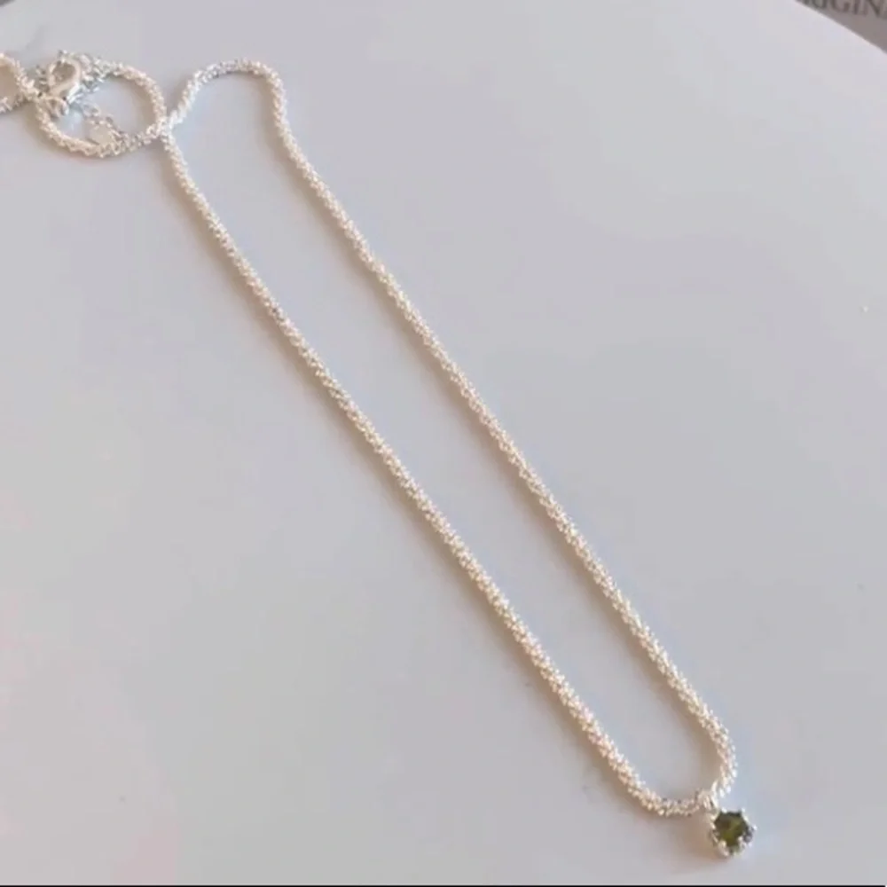 Simulated Emerald CZ Necklace – 14K Gold Plated 925 Silver, Dainty Round Pendant - Picture 6 of 11